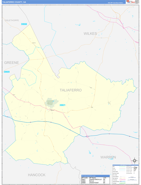 Taliaferro County, GA Zip Code Wall Map