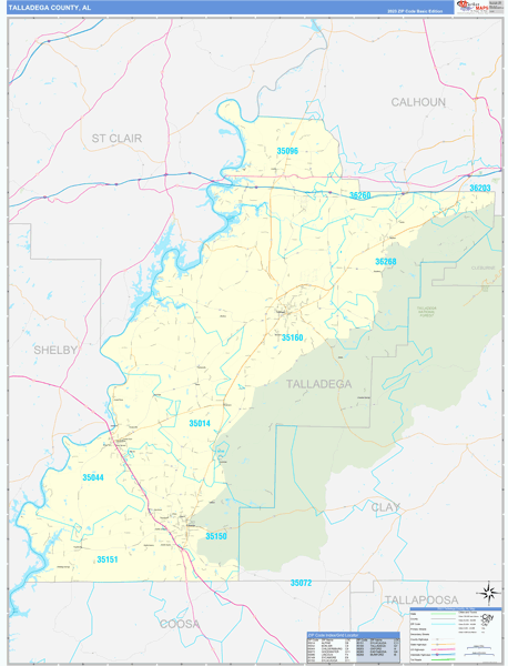 Talladega County, AL Zip Code Wall Map