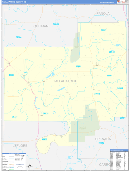 Tallahatchie County, MS Zip Code Wall Map