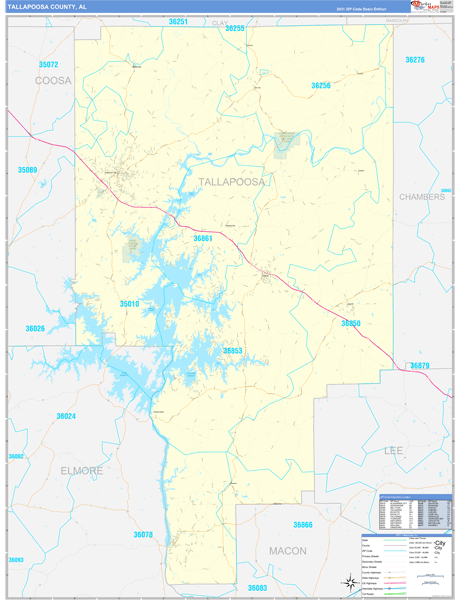 Tallapoosa County, AL Zip Code Wall Map