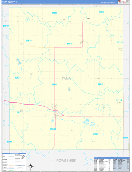 Tama County, IA Wall Map Basic Style