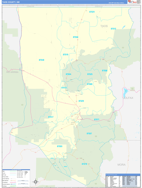 Taos County, NM Zip Code Wall Map
