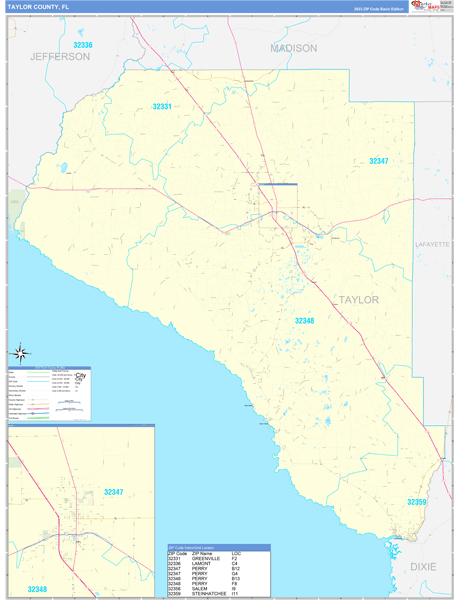 Taylor County, FL Zip Code Wall Map