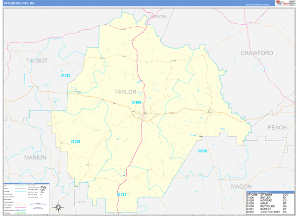 Taylor County, GA Zip Code Wall Map