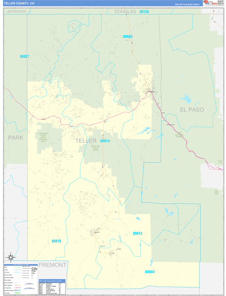 Teller County, CO Wall Map Basic Style