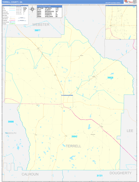 Terrell County, GA Zip Code Wall Map