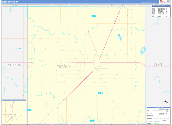 Terry County, TX Zip Code Wall Map