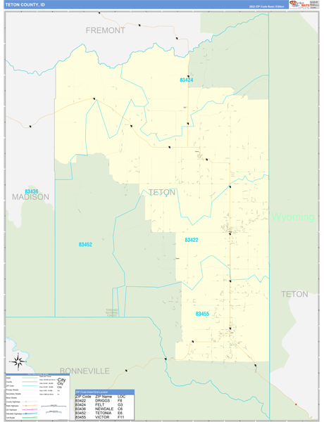 Teton County, ID Wall Map Basic Style