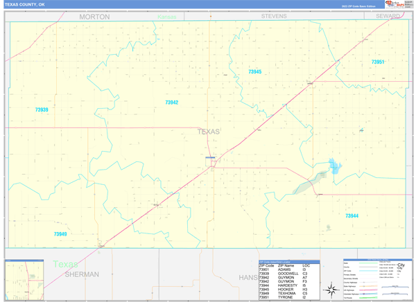 Texas County, OK Carrier Route Wall Map