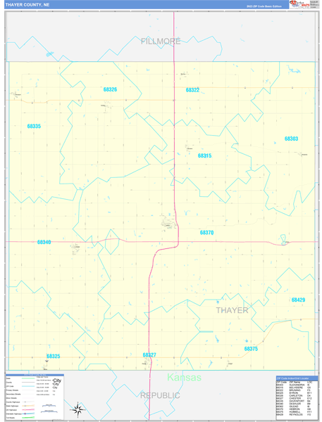 Thayer County, NE Carrier Route Wall Map