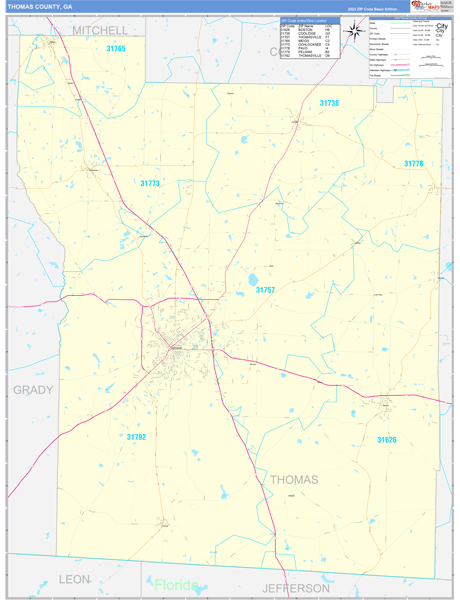 Thomas County, GA Zip Code Wall Map