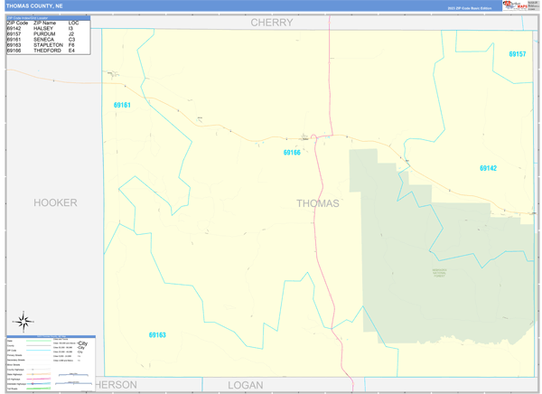 Thomas County, NE Zip Code Wall Map