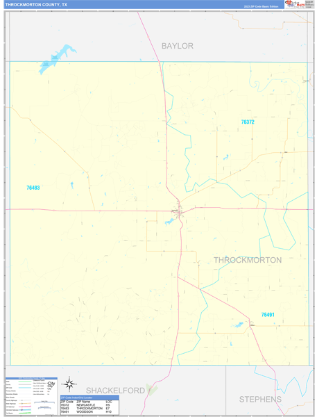 Throckmorton County, TX Wall Map Basic Style
