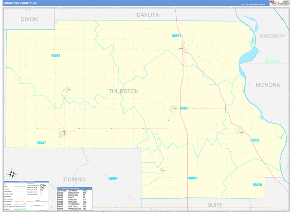 Thurston County, NE Zip Code Wall Map