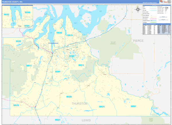 Thurston County Wall Map Basic Style