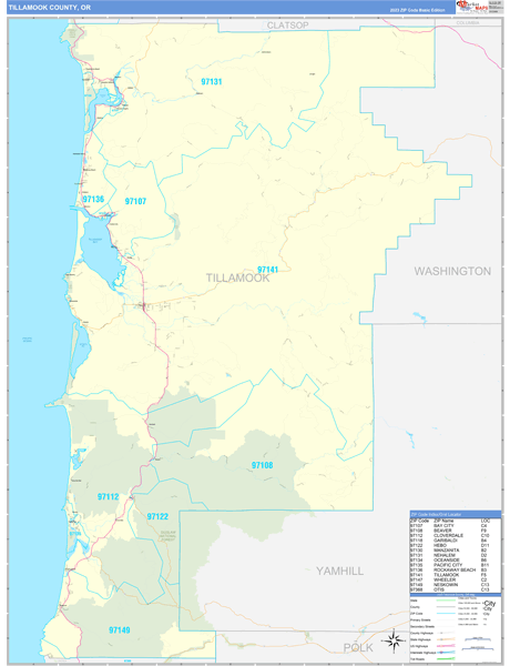 Tillamook County, OR Zip Code Map