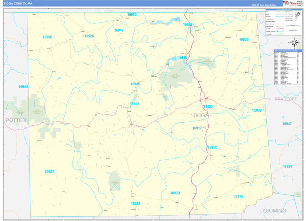 Tioga County, PA Zip Code Map