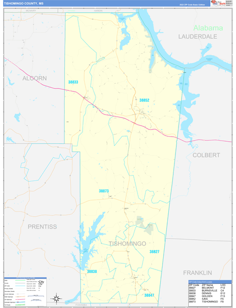 Tishomingo County, MS Wall Map Basic Style