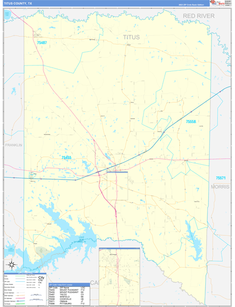 Titus County, TX Carrier Route Wall Map