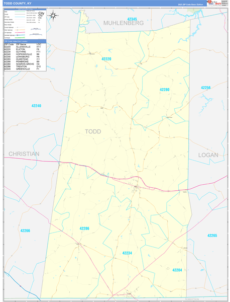 Todd County, KY Carrier Route Wall Map