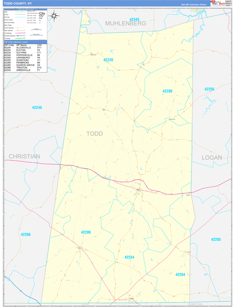 Todd County KY 5 Digit Zip Code Maps Basic