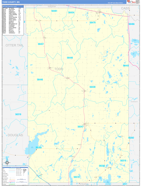 Todd County, MN Wall Map Basic Style