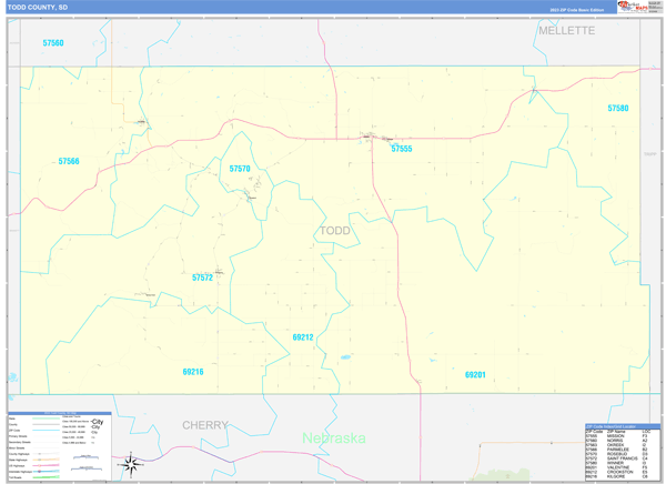 Todd County, SD Wall Map Basic Style