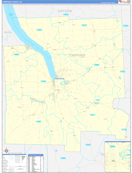 Tompkins County, NY Zip Code Map