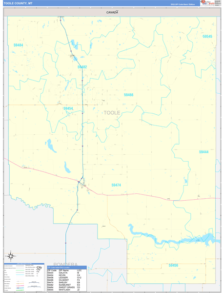 Toole County, MT Zip Code Map