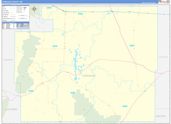 Torrance County, NM Zip Code Wall Map