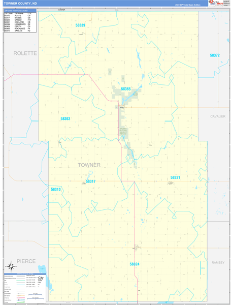 Towner County, ND Zip Code Wall Map