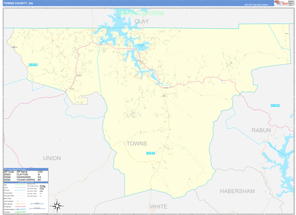 Towns County, GA Zip Code Map