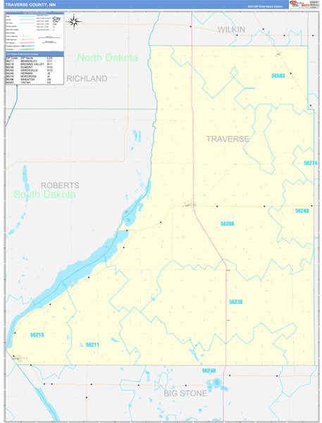 Traverse County, MN Wall Map Basic Style