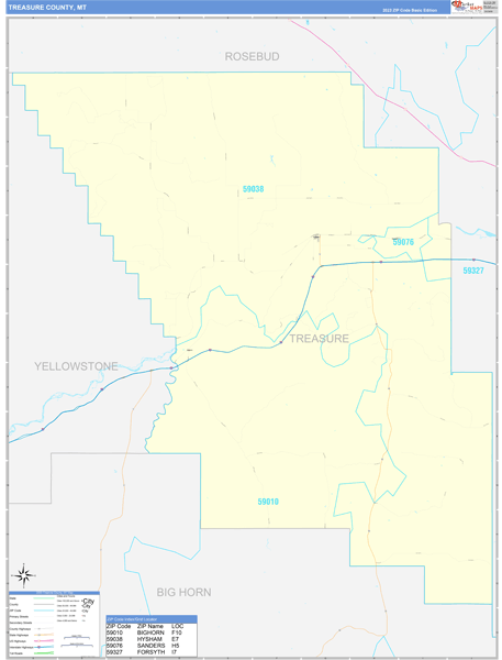 Treasure County, MT Zip Code Map