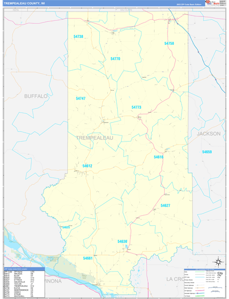 Trempealeau County, WI Wall Map Basic Style
