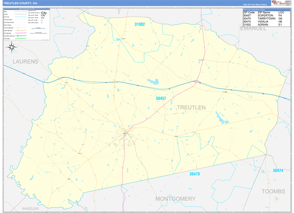 Treutlen County, GA Zip Code Wall Map