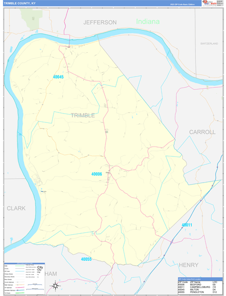 Trimble County, KY Zip Code Wall Map