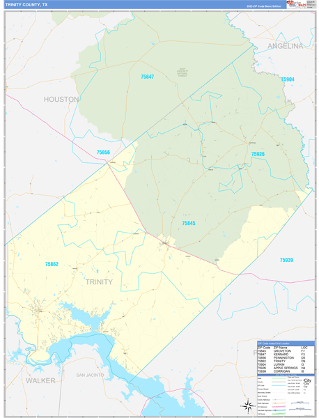 Trinity County, TX Carrier Route Wall Map