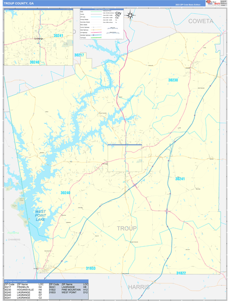 Troup County, GA Zip Code Wall Map
