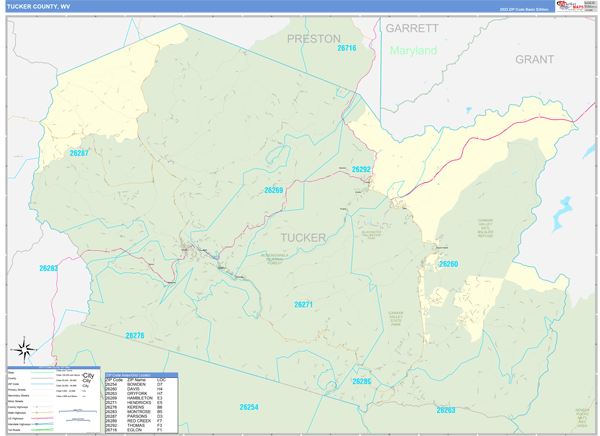 Tucker County, WV Carrier Route Wall Map