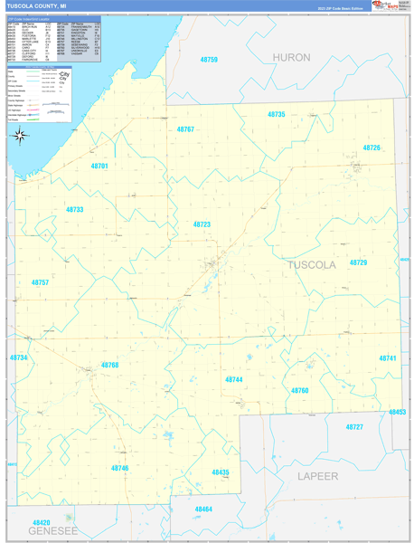 Tuscola County Mi Zip Code Wall Map Basic Style By Marketmaps Mapsales 8461
