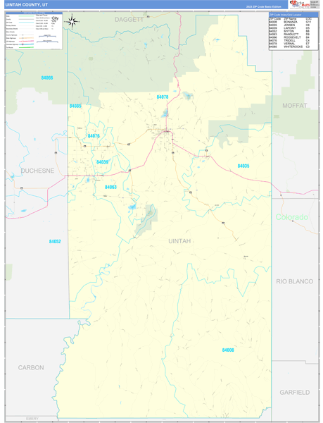 Uintah County Wall Map Basic Style