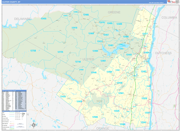 Ulster County, NY Zip Code Wall Map