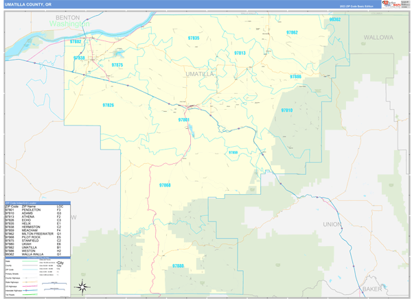 Umatilla County, OR Zip Code Wall Map