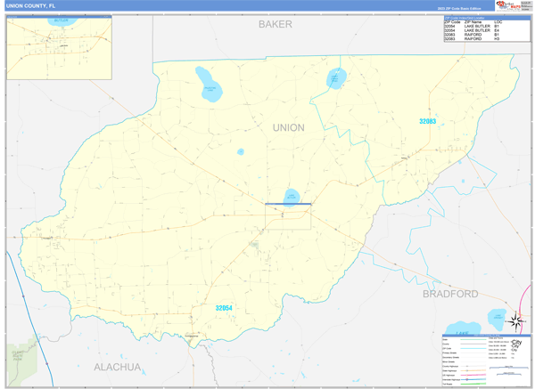 union-county-fl-zip-code-wall-map-basic-style-by-marketmaps-mapsales