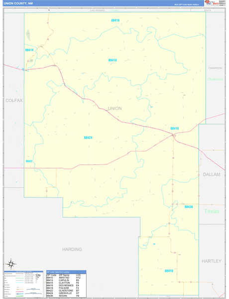 Union County, NM Zip Code Wall Map