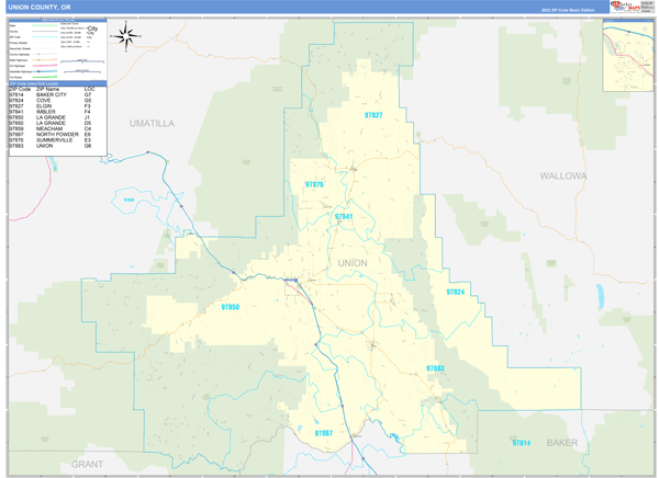 Union County, OR Zip Code Map