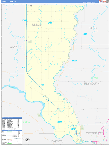 Union County, SD Zip Code Wall Map