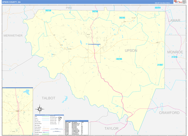 Upson County, GA Carrier Route Wall Map