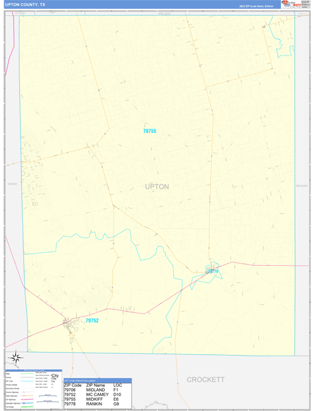 Upton County, TX Carrier Route Wall Map